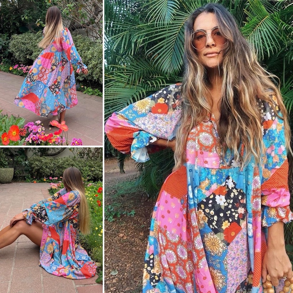 Spell Cha Cha Boho Patchwork Midi Dress Size XS NWOT
